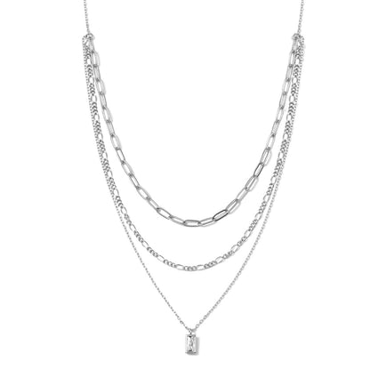 Multi Layer Necklace with Tiny CZ Pendant